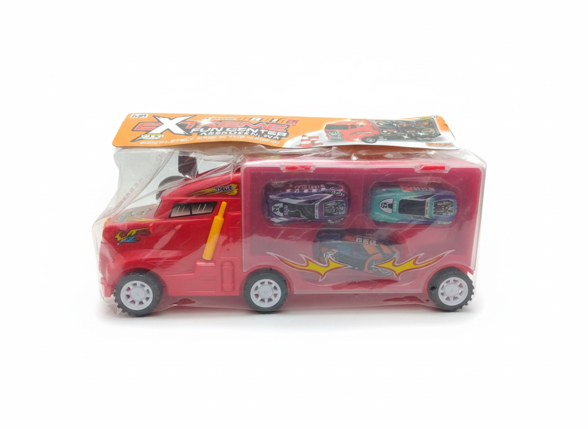 Red Toy Racing Truck in Plastic Packaging