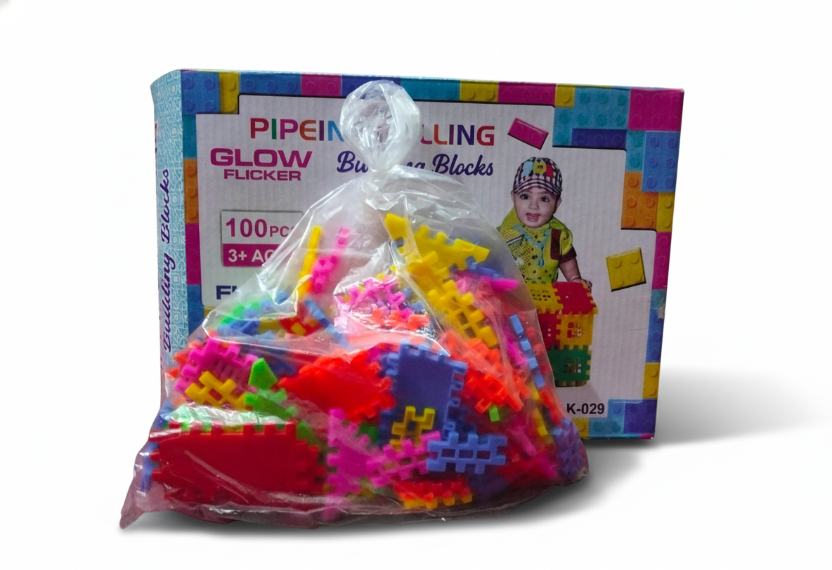 100 Pcs Pipeline Rolling Glow Flicker Building Blocks with Flashing Light - Ages 3+ (AK-029)