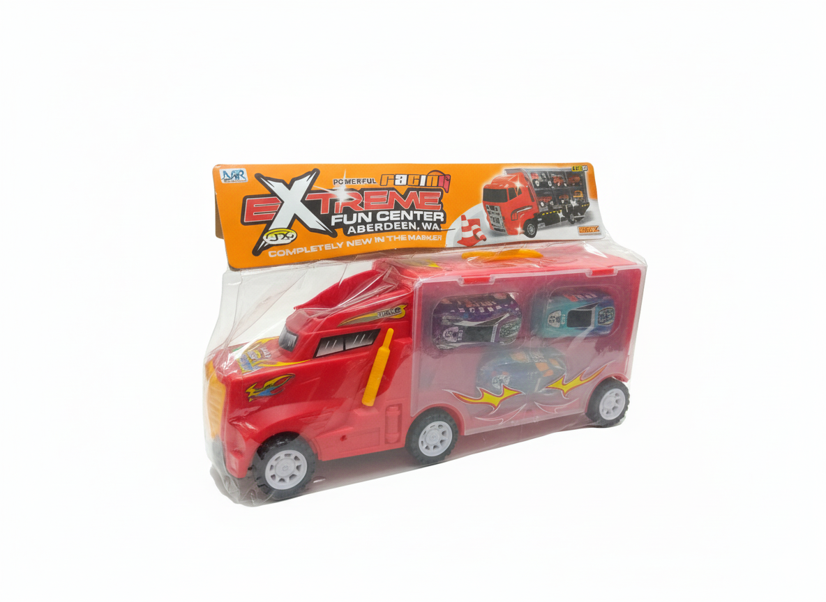 Red Toy Racing Truck in Plastic Packaging