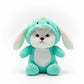 Adorable White Puppy in Teal Dinosaur Bunny Costume Plush Toy