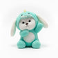 Adorable White Puppy in Teal Dinosaur Bunny Costume Plush Toy