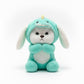 Adorable White Puppy in Teal Dinosaur Bunny Costume Plush Toy